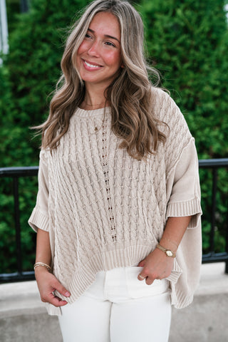 Indie Girl Short Sleeve Knit Mineral Wash Top - Oatmeal