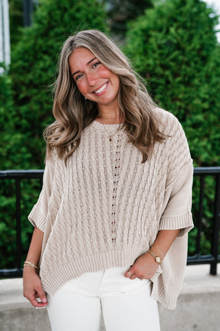 Indie Girl Short Sleeve Knit Mineral Wash Top - Oatmeal