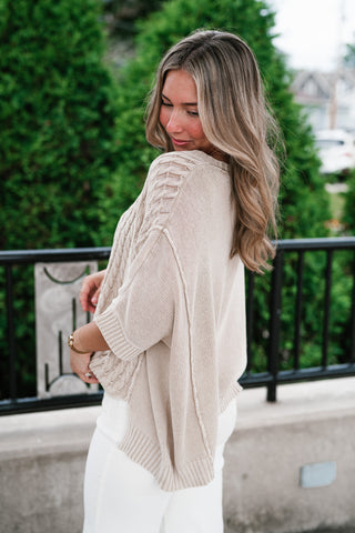 Indie Girl Short Sleeve Knit Mineral Wash Top - Oatmeal