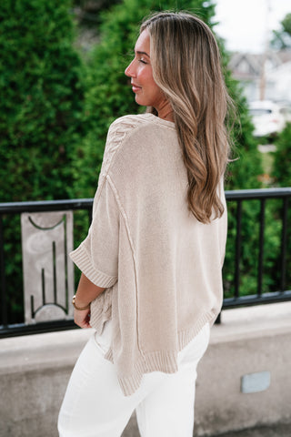 Indie Girl Short Sleeve Knit Mineral Wash Top - Oatmeal