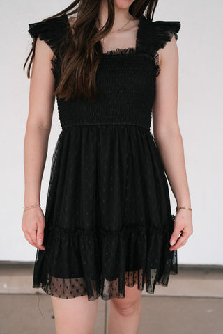 Moment In TIme Smocked Mini Dress - Black