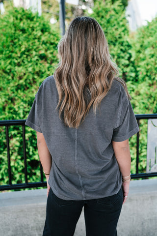 Raw Edge V-Neck Short Sleeve Top