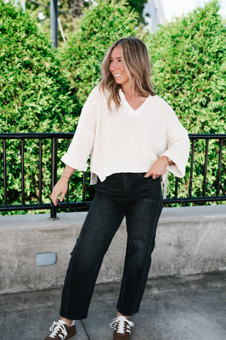 Autumn Glow Quarter Sleeve Sweater - Beige