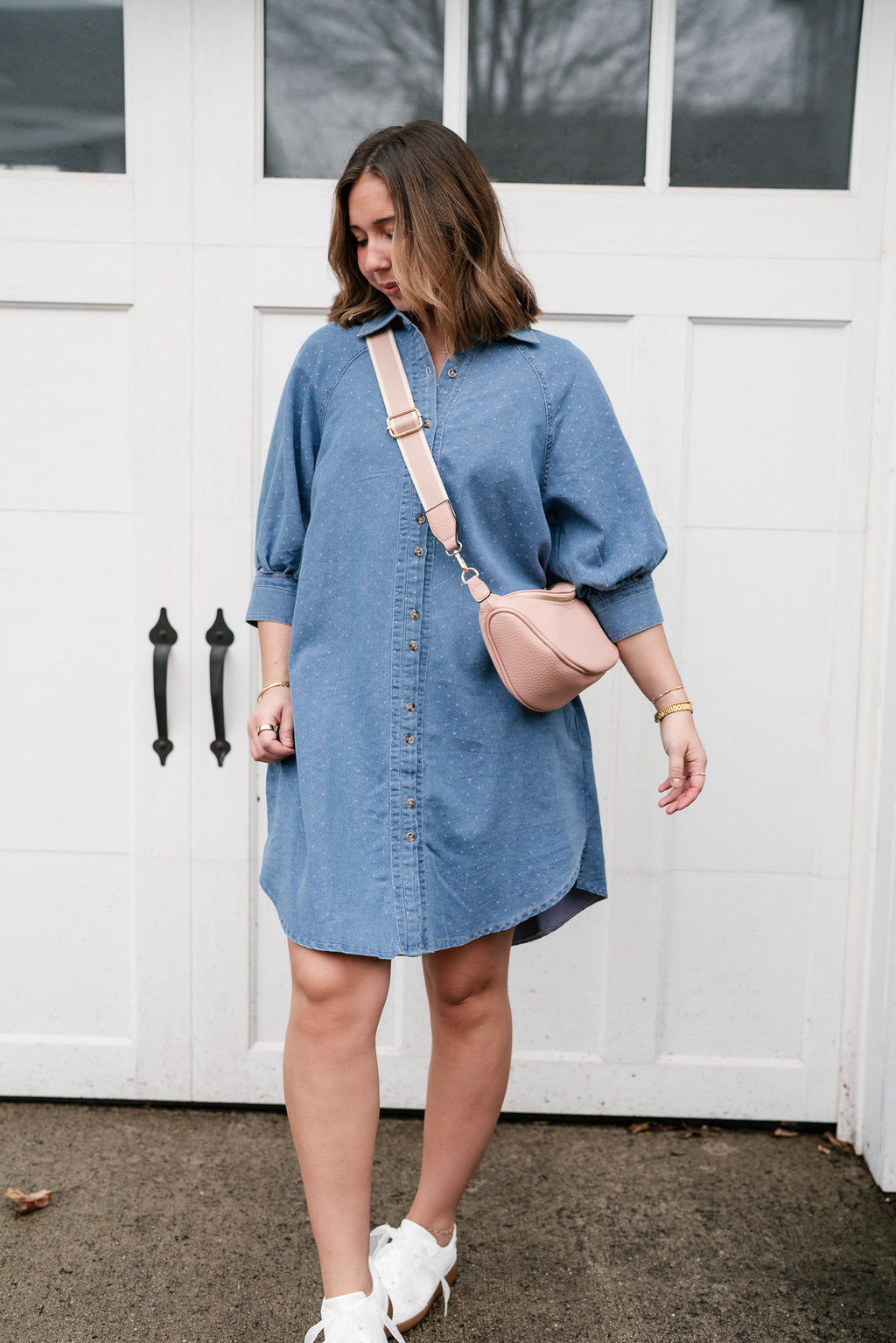 maternity denim shirt dress Stillwater Polka Dot Washed Denim / Small Embrace your pregnancy glow emerald green fit & flare prom gown size:small Lavender Lace Appliques A-line