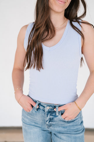 Refined Basics Ribbed Top - Sky Blue