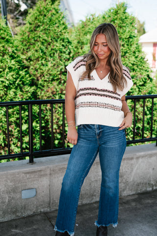 Paisley Knit Sweater Vest - Oatmeal
