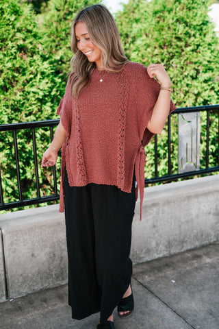 Morning Light Side Tie Knit Blouse - Dusty Red