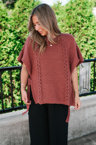 Morning Light Side Tie Knit Blouse - Dusty Red