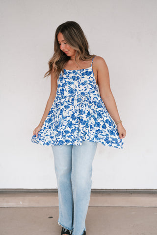 Blue Skies Floral Swing Tank