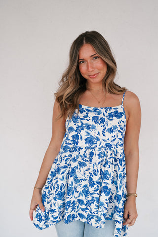 Blue Skies Floral Swing Tank
