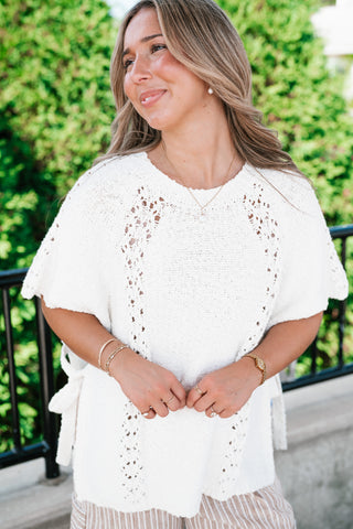 Morning Light Side Tie Knit Blouse - Off White