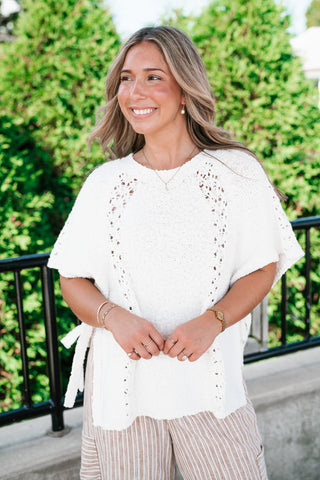 Morning Light Side Tie Knit Blouse - Off White