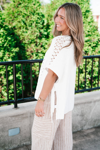 Morning Light Side Tie Knit Blouse - Off White