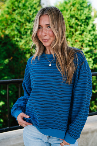 Autumn Essence Striped Top - Blue