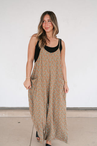 Dreamscape Floral Jumpsuit - Mocha