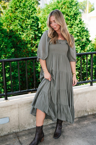 Daily Stroll Olive Smocked Maxi Dress