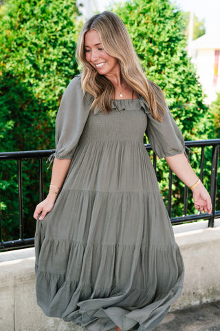Daily Stroll Olive Smocked Maxi Dress