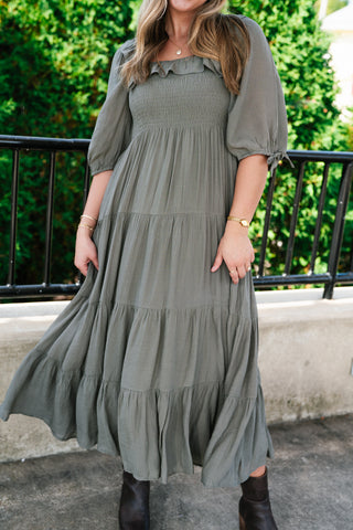 Daily Stroll Olive Smocked Maxi Dress