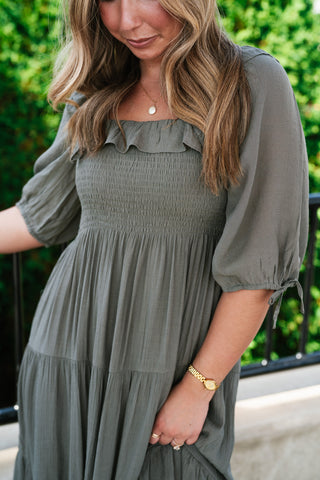 Daily Stroll Olive Smocked Maxi Dress