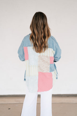 Washed Away Denim Patchwork Button Up