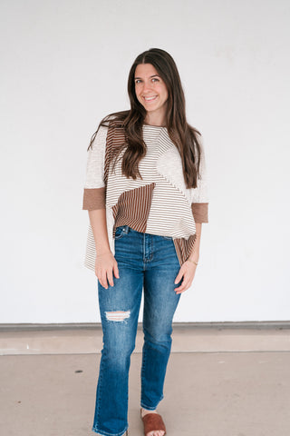 Mocha Remix Patchwork Short Sleeve Top