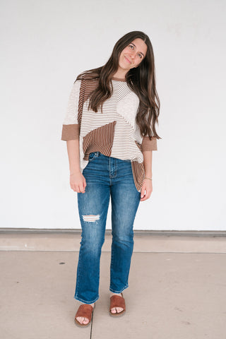 Mocha Remix Patchwork Short Sleeve Top