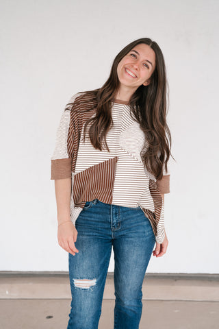 Mocha Remix Patchwork Short Sleeve Top