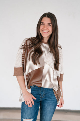 Mocha Remix Patchwork Short Sleeve Top