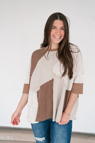 Mocha Remix Patchwork Short Sleeve Top