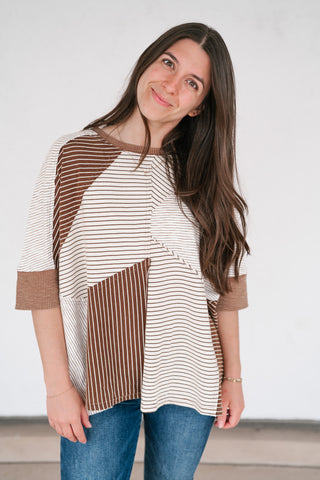 Mocha Remix Patchwork Short Sleeve Top