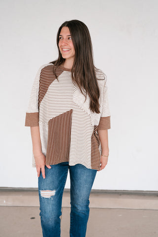 Mocha Remix Patchwork Short Sleeve Top