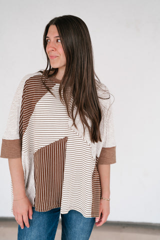 Mocha Remix Patchwork Short Sleeve Top