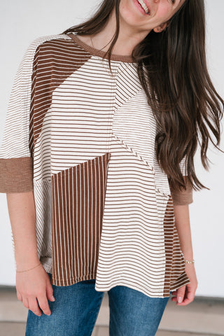 Mocha Remix Patchwork Short Sleeve Top