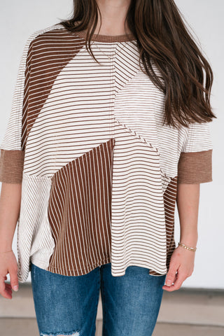 Mocha Remix Patchwork Short Sleeve Top