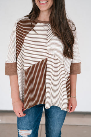 Mocha Remix Patchwork Short Sleeve Top