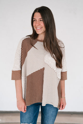 Mocha Remix Patchwork Short Sleeve Top