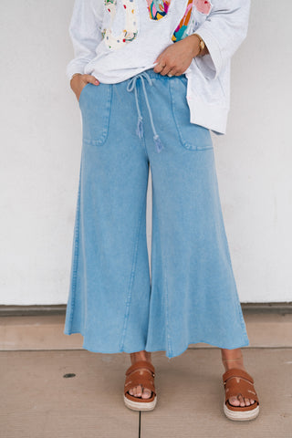 Can't Be Matched Mineral Wash Wide Leg Pants - Blue