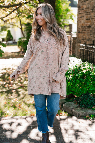 Peaceful Meadow Collared Gauze Tunic