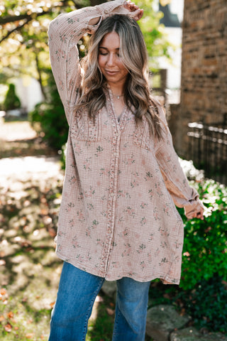 Peaceful Meadow Collared Gauze Tunic