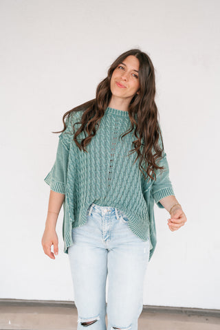 Indie Girl Short Sleeve Knit Mineral Wash Top