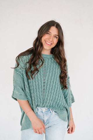 Indie Girl Short Sleeve Knit Mineral Wash Top