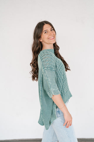 Indie Girl Short Sleeve Knit Mineral Wash Top