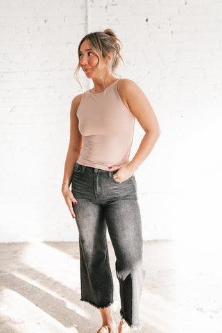Essential Boat Neck Tank- Taupe