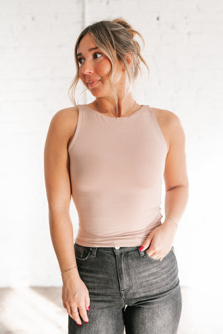 Essential Boat Neck Tank- Taupe