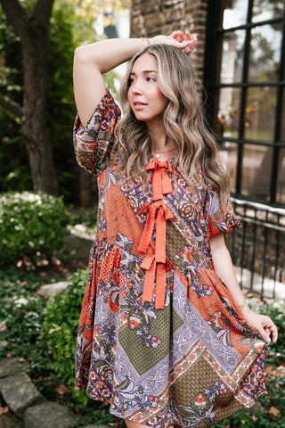 Autumn Patchwork Bloom Tie Dress
