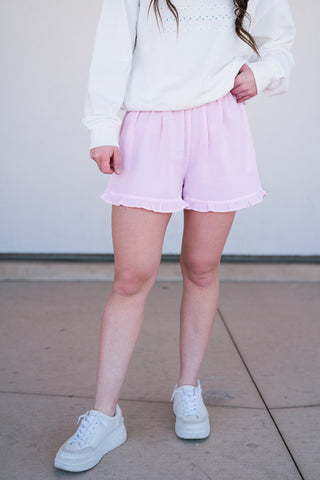 Harbor Pinstriped Ruffle Hem Shorts