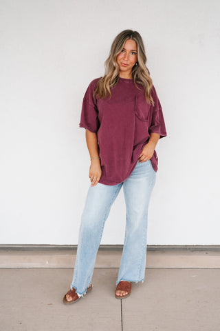 Fireside Mineral Wash Short Sleeve Top - Plum