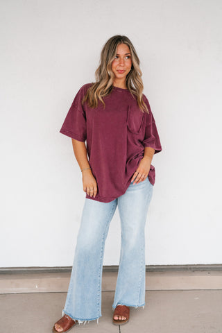 Fireside Mineral Wash Short Sleeve Top - Plum