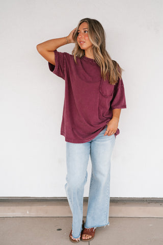 Fireside Mineral Wash Short Sleeve Top - Plum