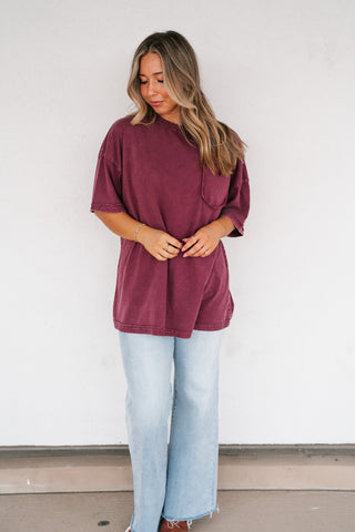 Fireside Mineral Wash Short Sleeve Top - Plum